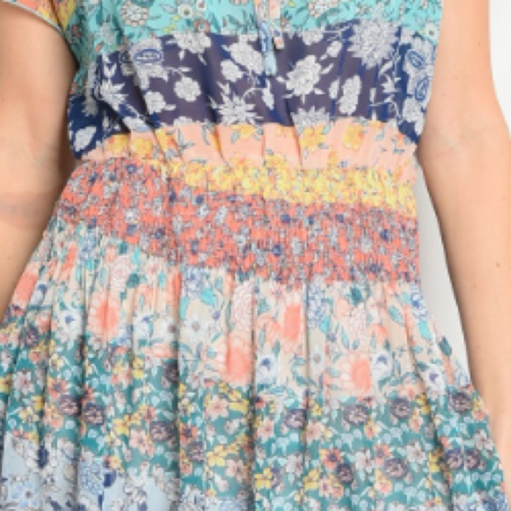Pastel color block floral Multi Print Dress, New! - Picture 4 of 7
